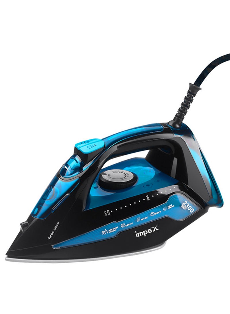 Impex 404 Electric Steam Iron Box, 360 Degree Plaint Swivel Cord Water Spray Ceramic Coated Sole Plate Overheat Protection With Temperature Settings 200 ml 2300 W IBS 404 Black And Blue - Image 1