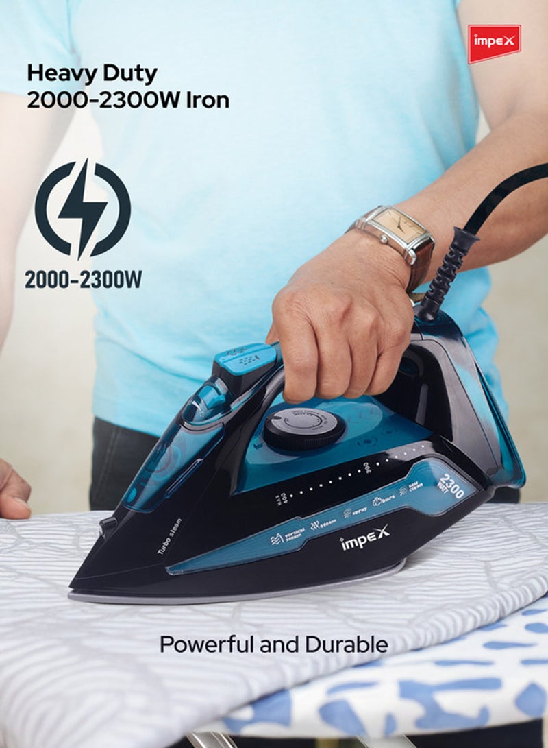 Impex 404 Electric Steam Iron Box, 360 Degree Plaint Swivel Cord Water Spray Ceramic Coated Sole Plate Overheat Protection With Temperature Settings 200 ml 2300 W IBS 404 Black And Blue - Image 3