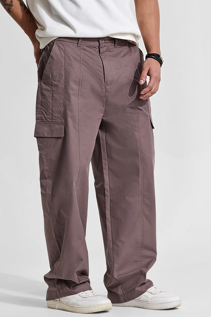 Mauve Solid Loose Fit Streetwear Cargo