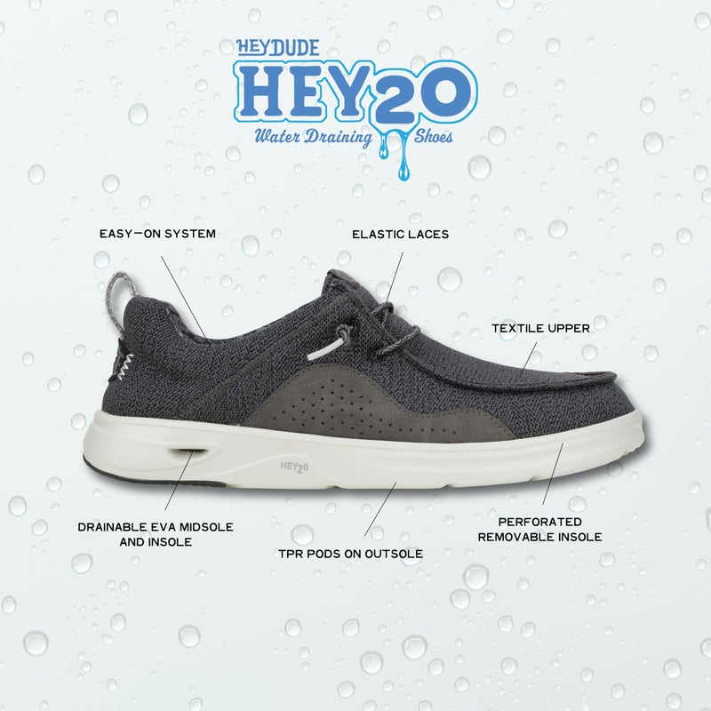 HEYDUDE Wally Hey2O Mesh Black/Monument Grey Size 10, Menâ€™s Shoes, Men's Slip-on Loafers, Comfortable & Light-Weight - Image 2