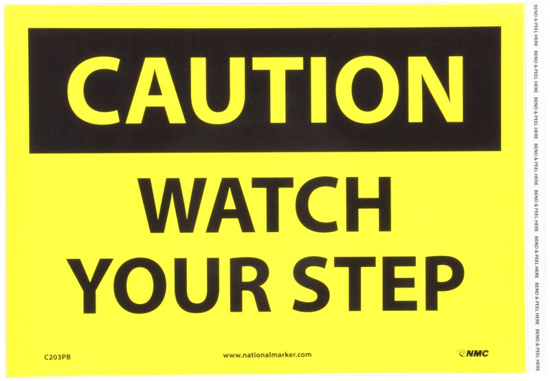 NMC C203PB OSHA Sign, Legend "CAUTION - WATCH YOUR STEP", 14" Length x 10" Height, Pressure Sensitive Vinyl, Black on Yellow - Image 3