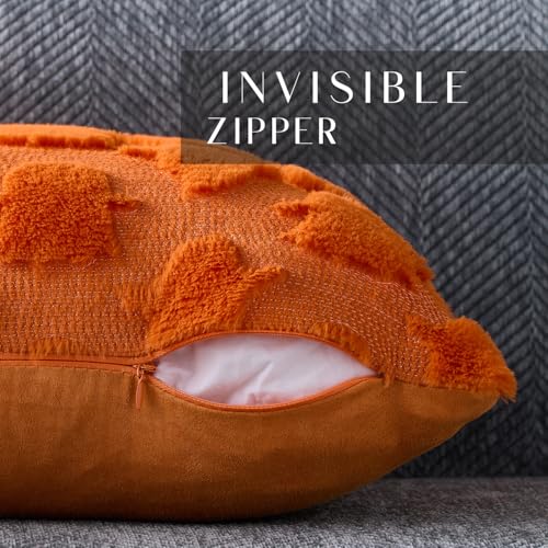 DFXSZ Halloween Pillow Covers 18x18 inch Set of 2 Orange Ghost Throw Pillow Cases Soft Plush Faux Fur Wool Couch Cushion Case for Chair Sofa Bedroom Living Room Home Decor PTK03S18 - Image 3