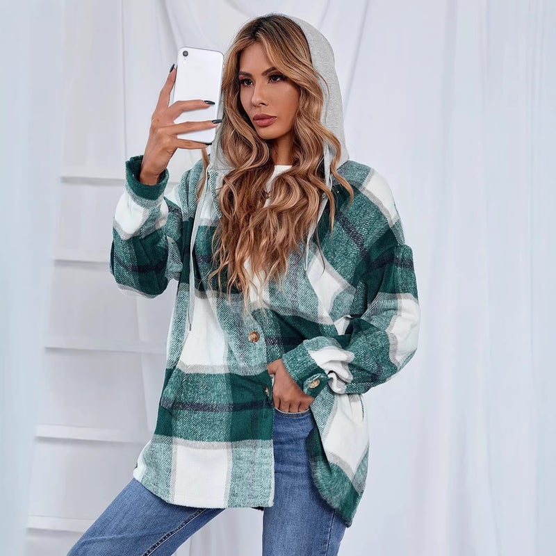 Women's Plaid Wool Blend Open Front Cardigan Coat - Image 2