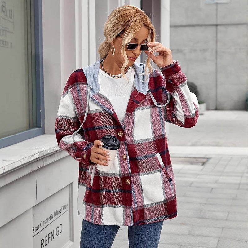 Women's Plaid Wool Blend Open Front Cardigan Coat - Image 4