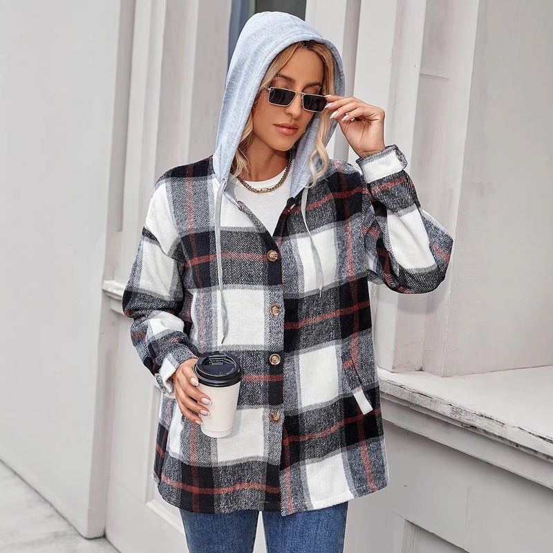 Women's Plaid Wool Blend Open Front Cardigan Coat - Image 3