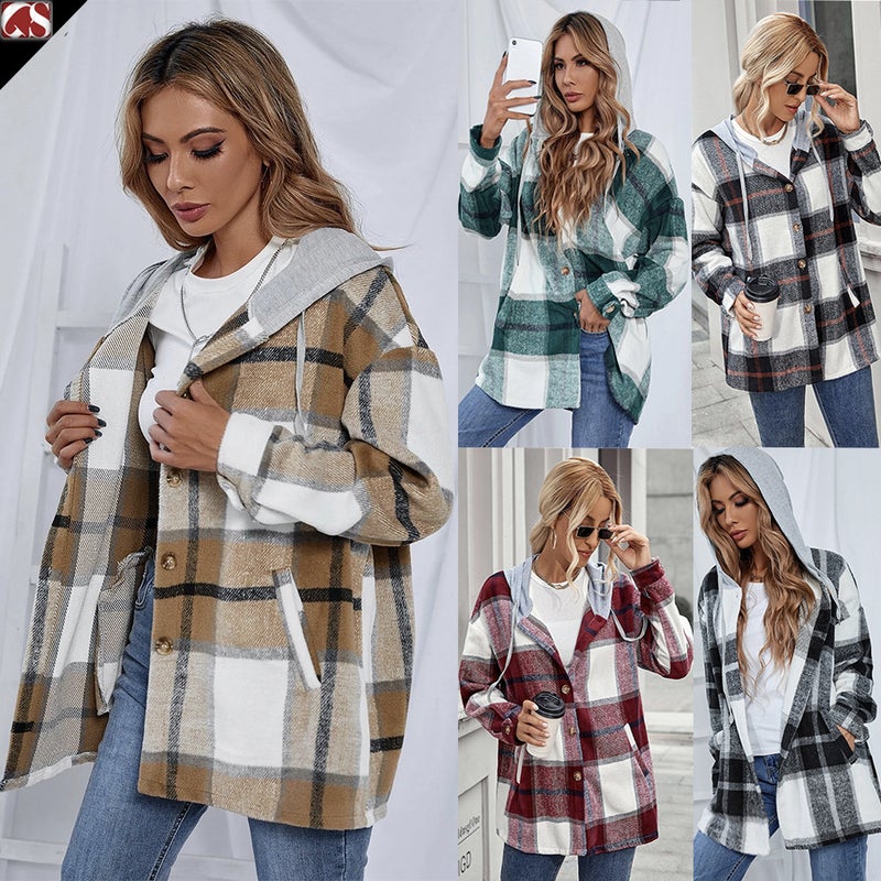 Women's Plaid Wool Blend Open Front Cardigan Coat - Image 1