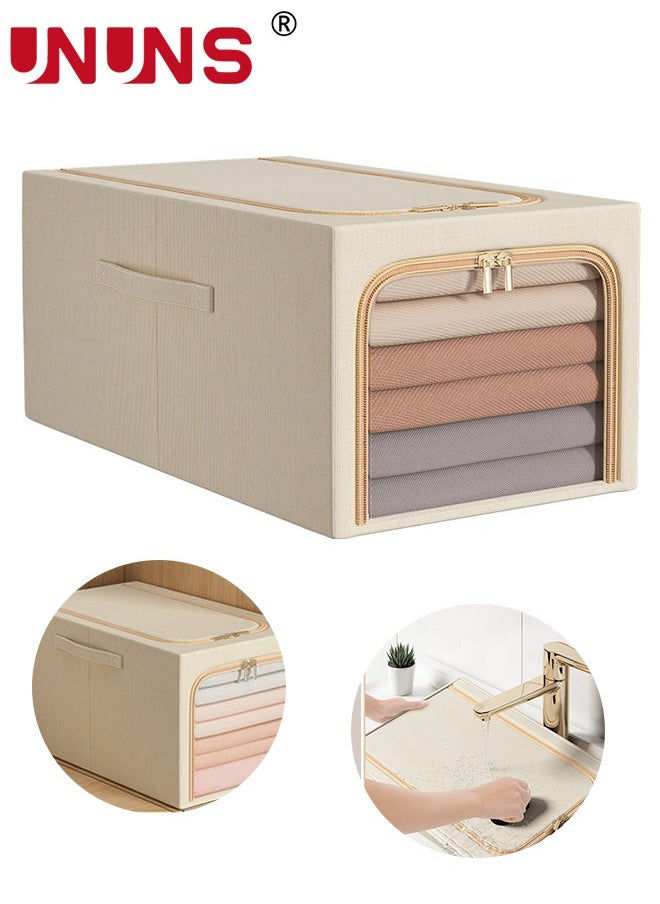 UNUNS Foldable Clothes Box,Oxford Fabric Closet Organizer Bag Set With Carry Handles And Clear Window,50L Large Capacity Steel Frame Storage Bins For Bedding Blankets Toys Gift,47x35x30cm  - Image 1