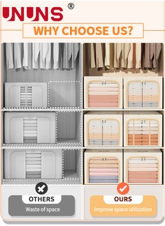 UNUNS Foldable Clothes Box,Oxford Fabric Closet Organizer Bag Set With Carry Handles And Clear Window,50L Large Capacity Steel Frame Storage Bins For Bedding Blankets Toys Gift,47x35x30cm  - Image 3