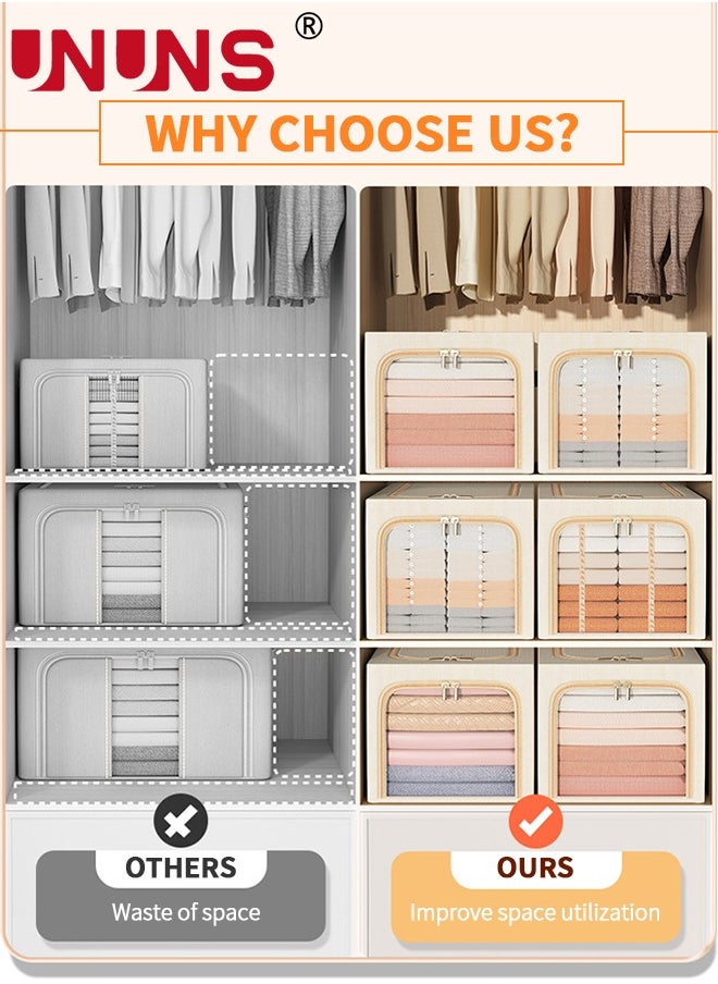 UNUNS Foldable Clothes Box,Oxford Fabric Closet Organizer Bag Set With Carry Handles And Clear Window,50L Large Capacity Steel Frame Storage Bins For Bedding Blankets Toys Gift,47x35x30cm  - Image 3