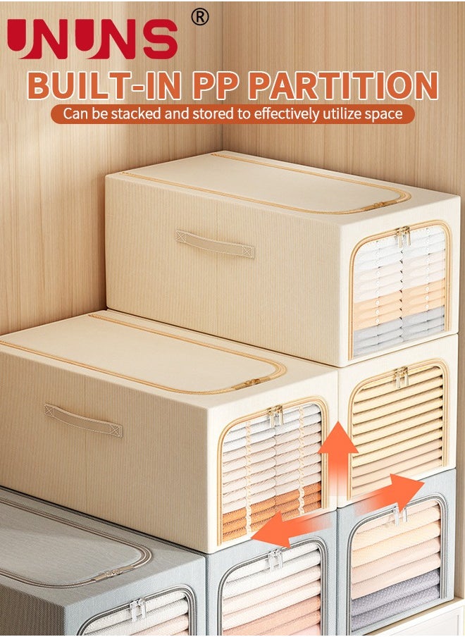 UNUNS Foldable Clothes Box,Oxford Fabric Closet Organizer Bag Set With Carry Handles And Clear Window,50L Large Capacity Steel Frame Storage Bins For Bedding Blankets Toys Gift,47x35x30cm  - Image 4