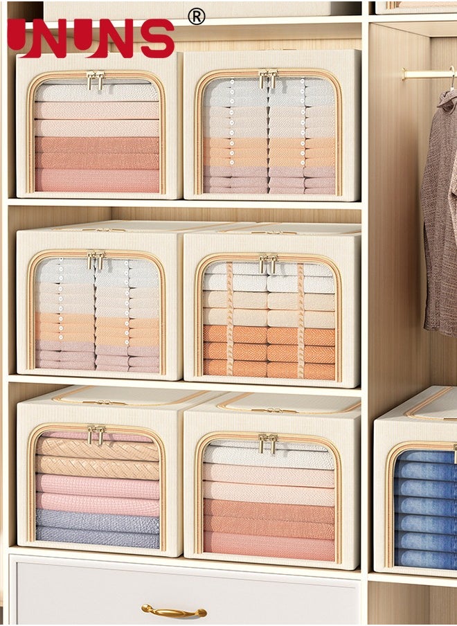 UNUNS Foldable Clothes Box,Oxford Fabric Closet Organizer Bag Set With Carry Handles And Clear Window,50L Large Capacity Steel Frame Storage Bins For Bedding Blankets Toys Gift,47x35x30cm  - Image 2