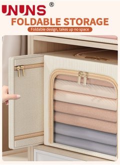 UNUNS Foldable Clothes Box,Oxford Fabric Closet Organizer Bag Set With Carry Handles And Clear Window,50L Large Capacity Steel Frame Storage Bins For Bedding Blankets Toys Gift,47x35x30cm  - Image 5