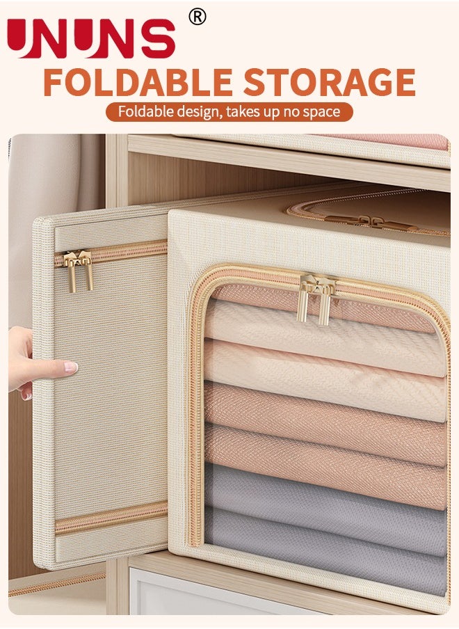 UNUNS Foldable Clothes Box,Oxford Fabric Closet Organizer Bag Set With Carry Handles And Clear Window,50L Large Capacity Steel Frame Storage Bins For Bedding Blankets Toys Gift,47x35x30cm  - Image 5