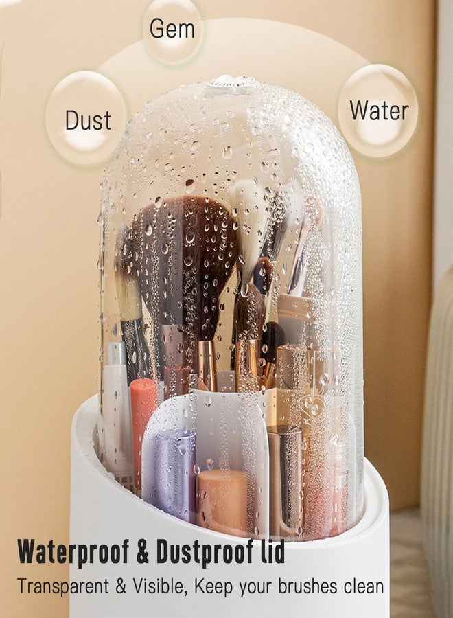 BIRZAR 360° Rotating Makeup Brush Holders Organizer Transparent Makeup Brush Box With Lid Dust Proof Vanity Desktop Bathroom Counter Cosmetic Accessories (Transparent White) - Image 5