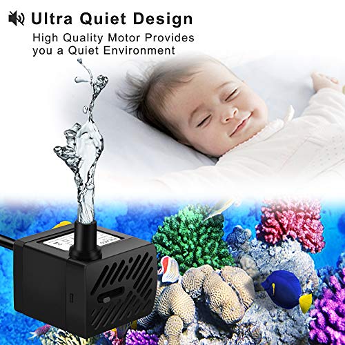 PULACO 2Pcs Mini Fountain Pump (50GPH 3W), Ultra Quiet Submersible Water Pump for Aquarium, Small Fish Tank, Pet Water Fountain, Tabletop Fountains, Water gardens and Hydroponic Systems - Image 2