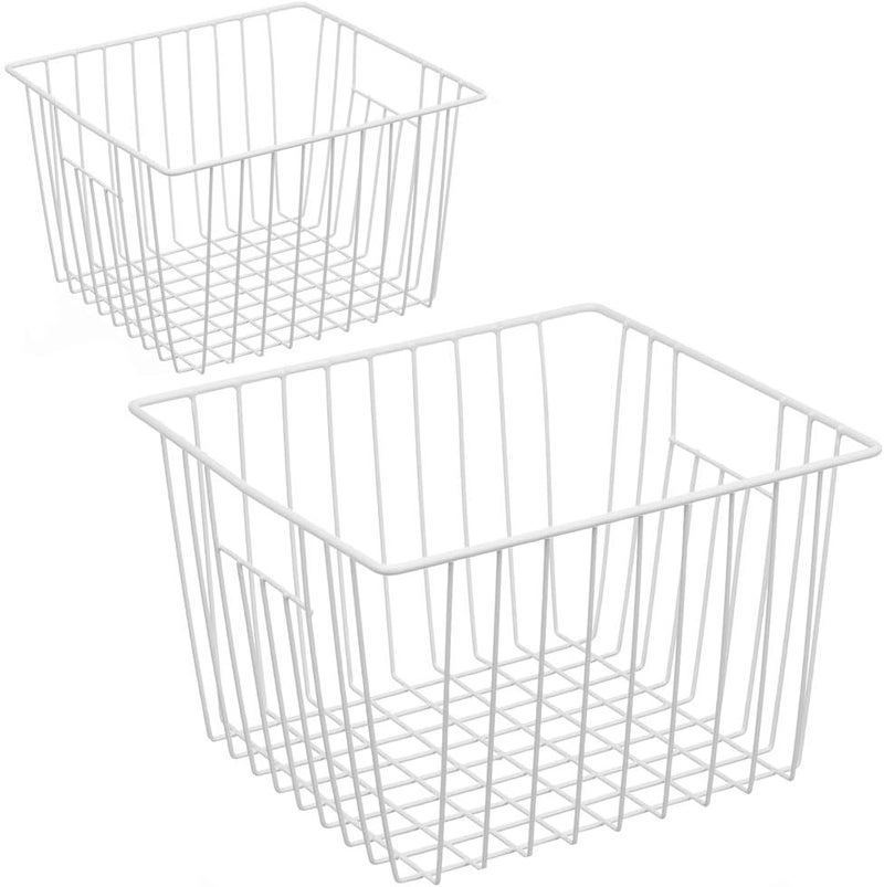 iPEGTOP Deep Refrigerator Freezer Baskets, Large Household Wire Storage Basket Bins Organizer with Handles for Kitchen, Pantry, Freezer, Cabinet, Closets, Pearl White, Set of 2 - Image 1