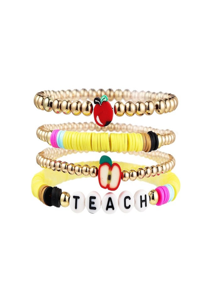 SCRDPRAD Teacher Appreciation Handmade Stackable Colorful Solf Clay Love Teach Inspire Letter Beaded Adjustable Bracelets Sweet Teacher for Women-2 - Image 1