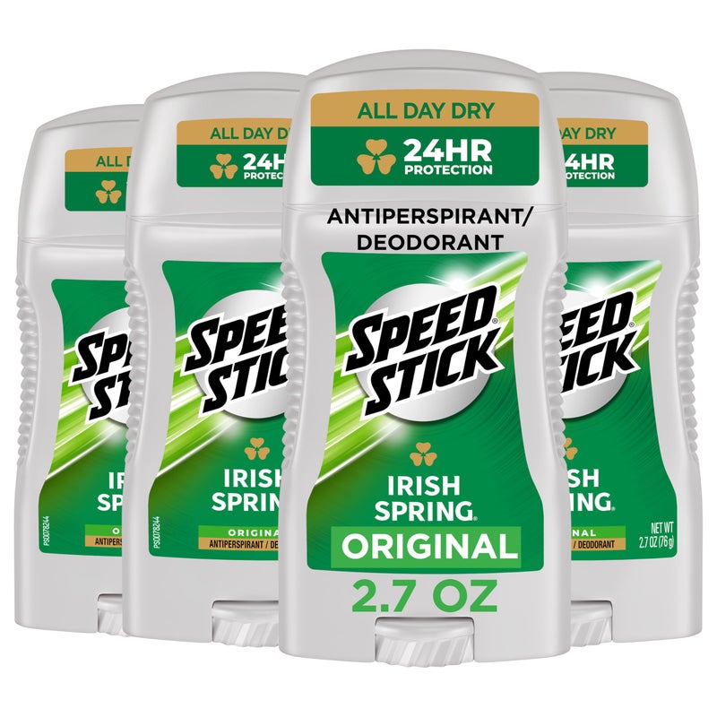 Speed Stick Men's Antiperspirant Deodorant, Irish Spring Scented, 3 Ounce, 4 Pack - Image 1