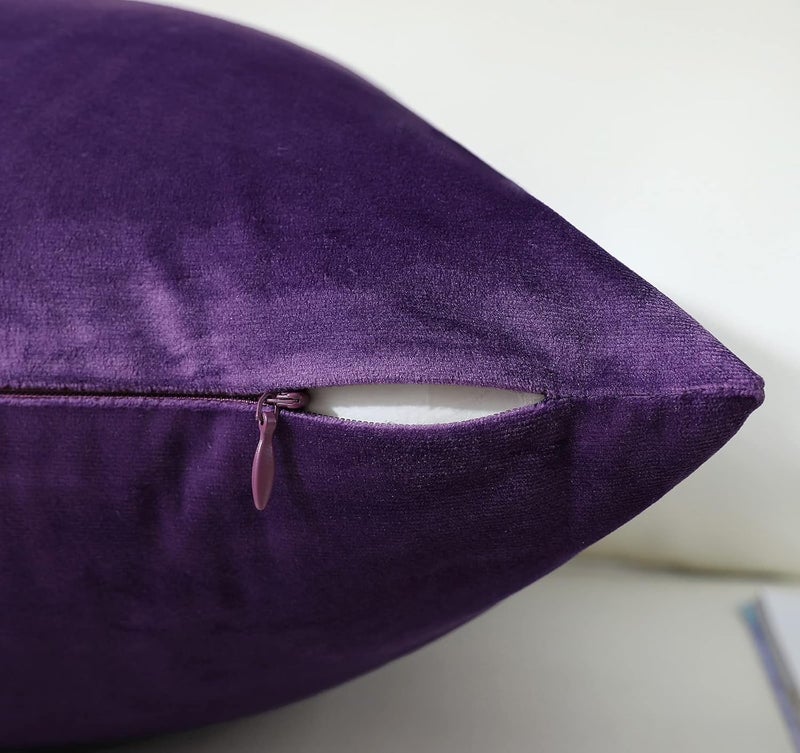 mixeoo Comfy Eggplant Purple Throw Pillow Covers Decorative Square Solid Thick Velvet Super Soft Cushion Cases Home Decor for Sofa Couch Living Room Chair, Set of 2, 18 x 18 Inch - Image 4