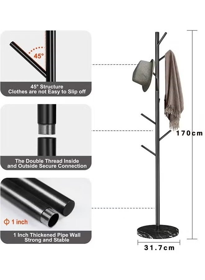 Beauenty Coat Rack,Freestanding Clothes Stand Rack with Marble Base,Metal Garment Rack Hall Coat Tree,Space-Saving Clothes Hanger Organizer for Hanging Clothes,Handbags,Umbrella - Image 3