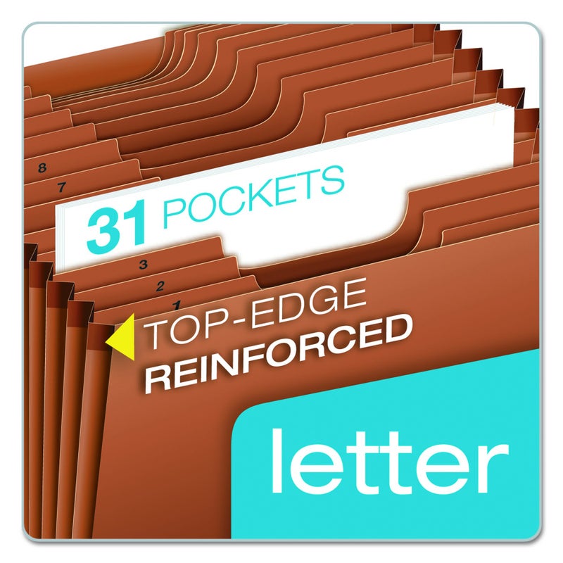 Pendaflex R217DHD Heavy-Duty Expanding Open Top File, 31 Pockets, 1/3 Tab, Letter, Brown - Image 2
