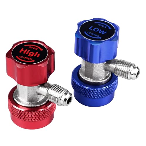 Rogvoc R134a Quick Coupler Adapter, Adjustable R134a Adapters Quick Connectors for Car AC System Recharging, HP and LP 1/4 inch SAE Connectors High and Low Pressure Set of 2 - Image 1