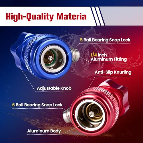 Rogvoc R134a Quick Coupler Adapter, Adjustable R134a Adapters Quick Connectors for Car AC System Recharging, HP and LP 1/4 inch SAE Connectors High and Low Pressure Set of 2 - Image 4