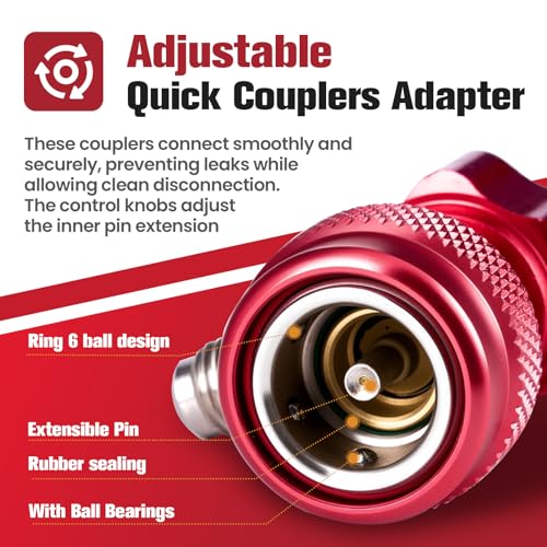 Rogvoc R134a Quick Coupler Adapter, Adjustable R134a Adapters Quick Connectors for Car AC System Recharging, HP and LP 1/4 inch SAE Connectors High and Low Pressure Set of 2 - Image 3
