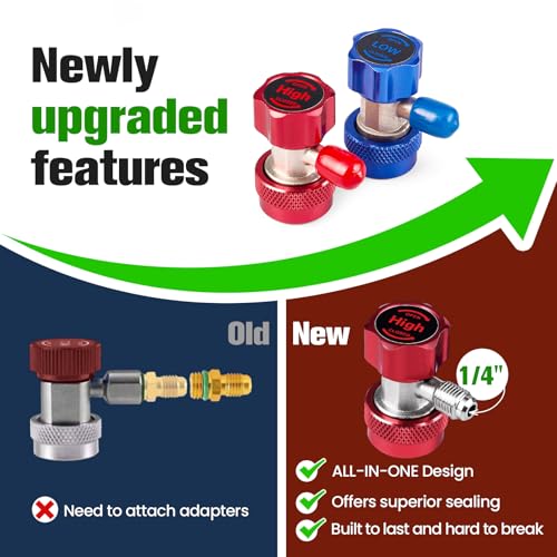 Rogvoc R134a Quick Coupler Adapter, Adjustable R134a Adapters Quick Connectors for Car AC System Recharging, HP and LP 1/4 inch SAE Connectors High and Low Pressure Set of 2 - Image 2