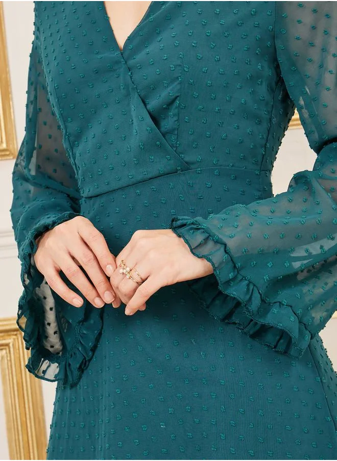ستايلي Dobby Ruffle Trim A-Line Maxi Dress