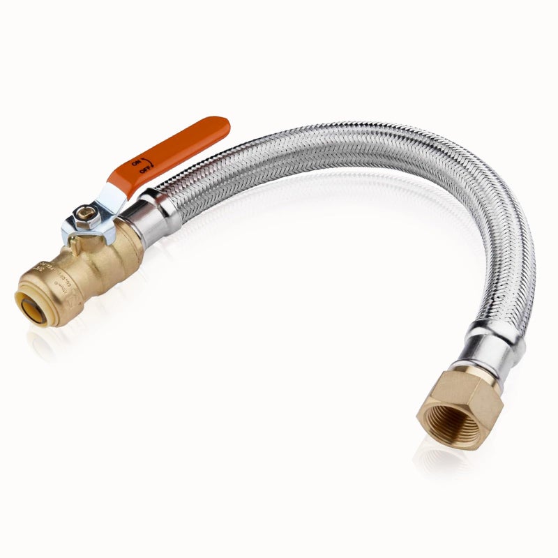 GUOFIS 1Pack GUOFIS Stainless Steel Braided Flexible Water Heater Connector12 Inch Pushfit Ball Valve x 34 Inch FIP15Inch Length HoseHOSE036 - Image 2
