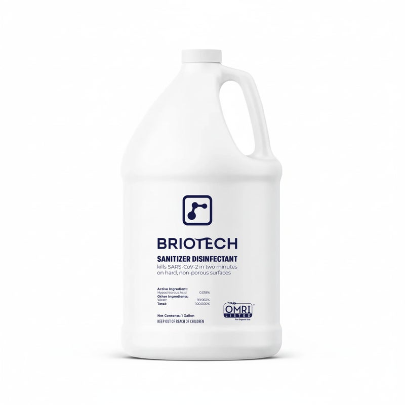 BRIOTECH Sanitizer Disinfectant Hypochlorous, Kill 99.99% of Viruses & Bacteria, Control Mold, Eliminate Odor, Gentle for Nursery & Play Rooms, Food Contact Surface Sanitizer, 1 Gallon Refill - Image 1