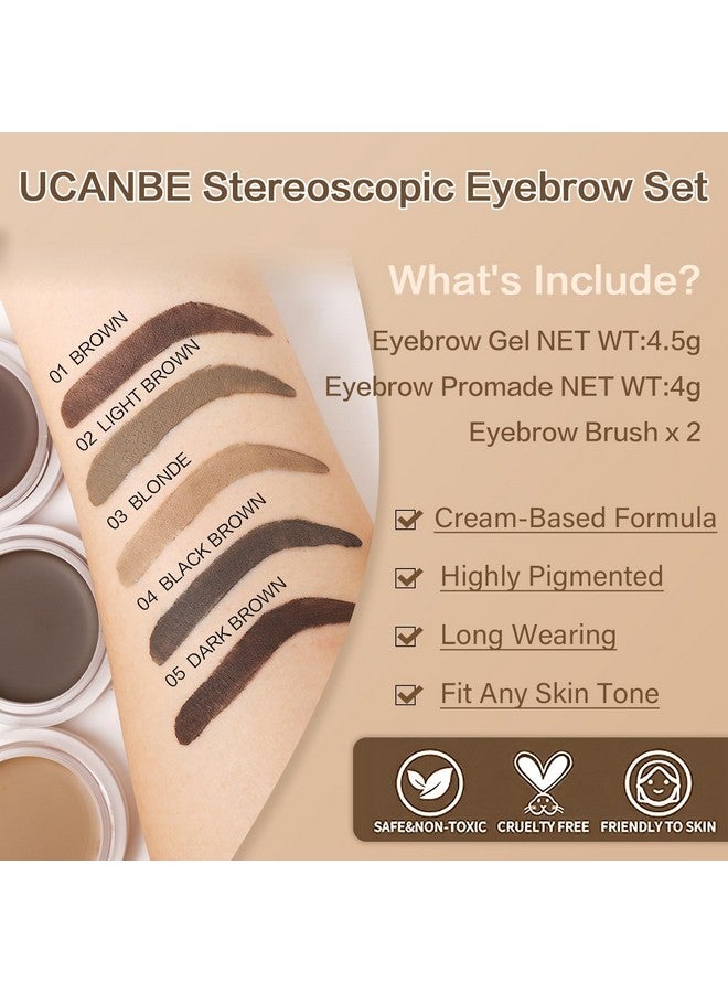 UCANBE Waterproof Eyebrow Gel + Eyebrow Styling Wax 2 in 1 Makeup Kit with 2 Pcs Dual-ended Adjustable Freely Eyebrow Brush Makeup Long Lasting Eyebrows (01 Gel/Brown Pomade, Standard) - Image 3