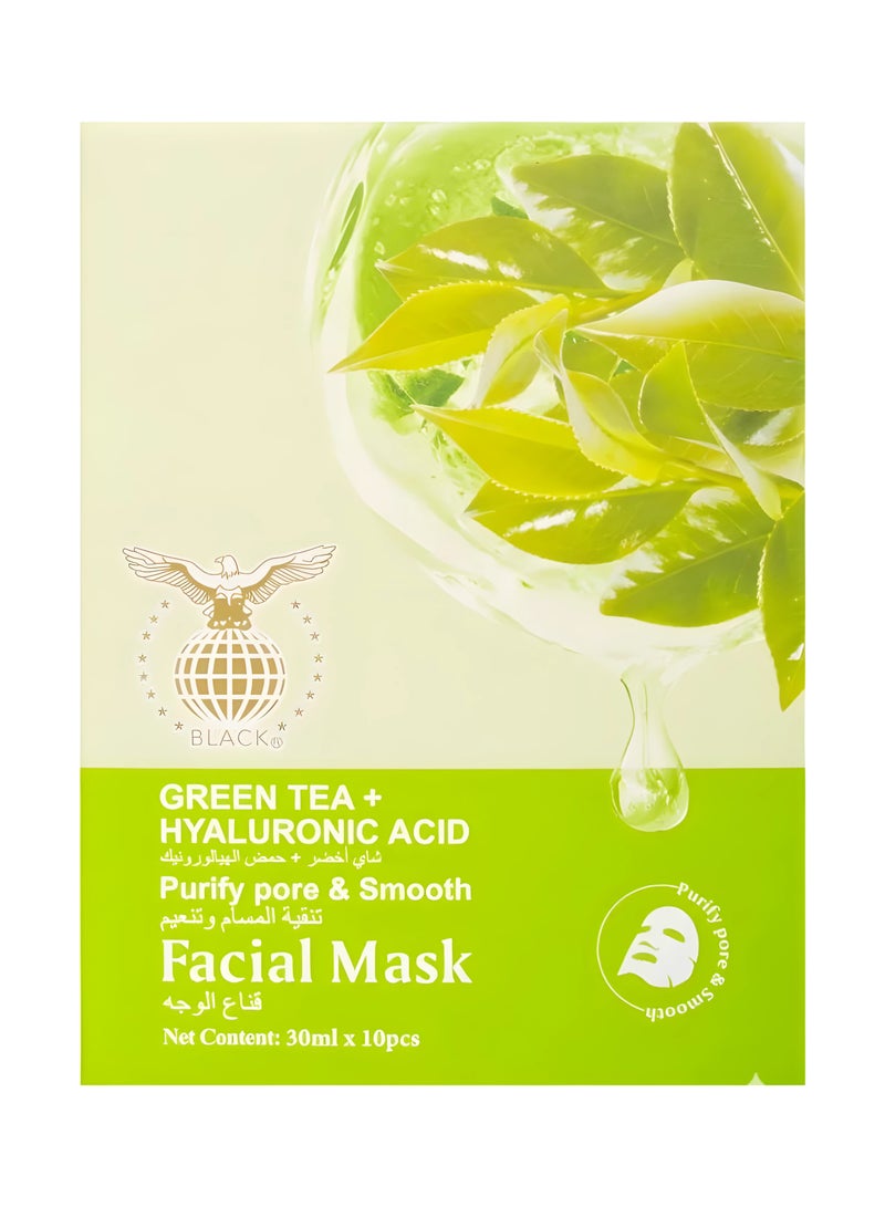 Black Green Tea Nourishing Facial Mask Pack - 10 Sheets for All Skin Types - Image 1