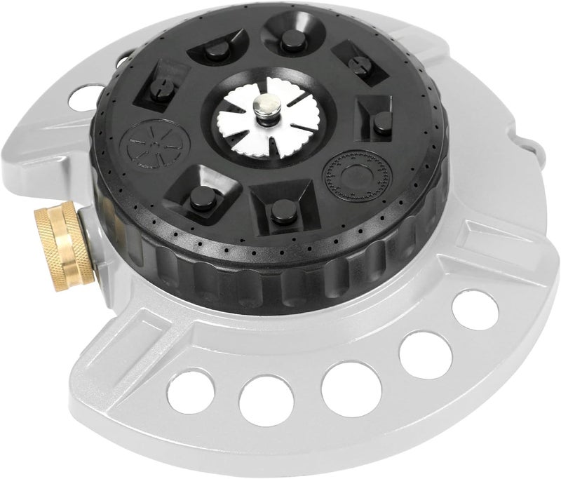 STYDDI Metal 9-Pattern Turret Lawn Sprinkler, 9 Pattern Garden Sprinkler with Heavy-Duty Metal Base, Great for Small, Shaped, Medium-Sized Yard Areas, Coverage Area Up to 1,022 Sq.Ft - Image 1