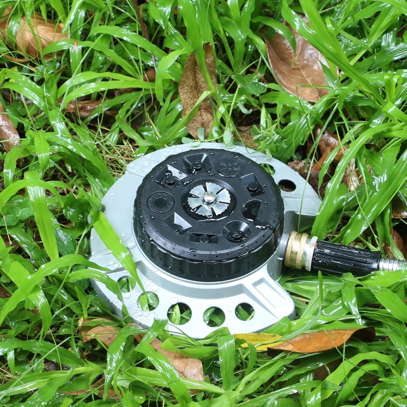STYDDI Metal 9-Pattern Turret Lawn Sprinkler, 9 Pattern Garden Sprinkler with Heavy-Duty Metal Base, Great for Small, Shaped, Medium-Sized Yard Areas, Coverage Area Up to 1,022 Sq.Ft - Image 3
