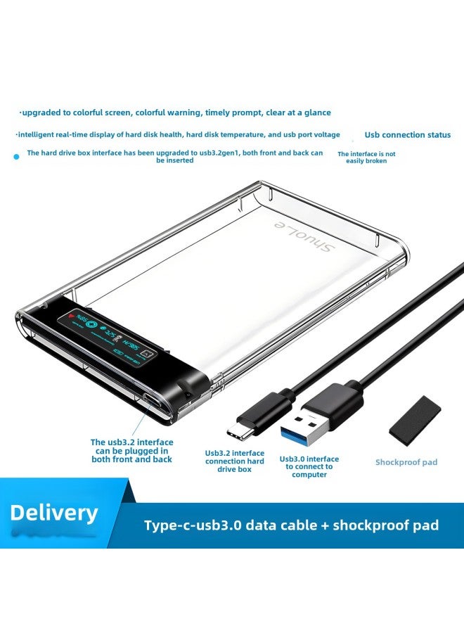 Digital Computer/mobile Hard Drive Box Portable Hdd Case Enclosure Usb 3.0 Type-c Supports Sata I/ii/iii Ssd 2.5/3.5 Inch-Color:U25TY3.1-P-AC Color Screen Black  - Image 1