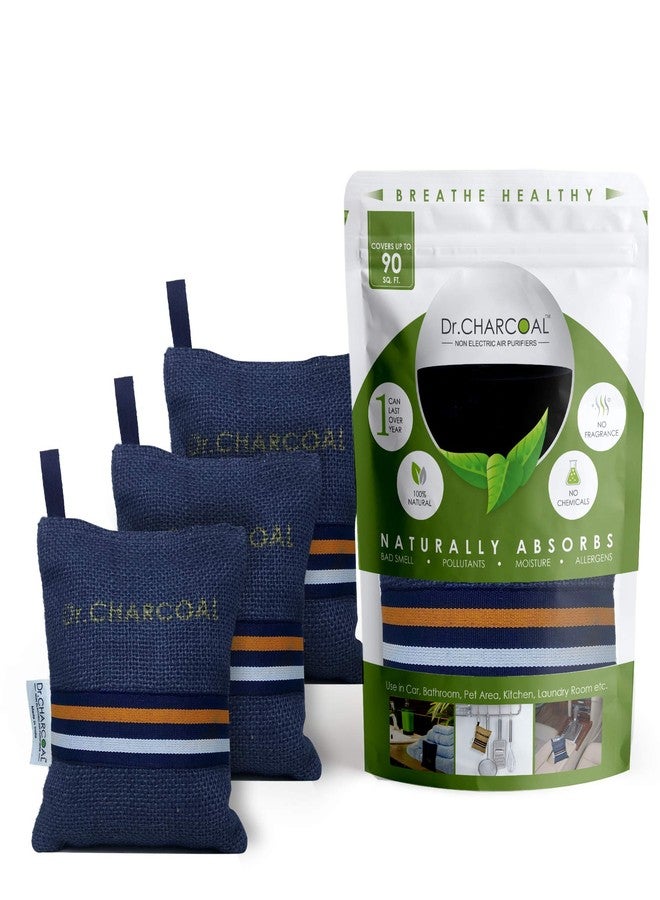 Dr. CHARCOAL Activated Carbon Air Purifier Bags to remove Odor and Moisture from Car, Bathroom and Kitchen (200g, Pack of 3, Modish Neel) - Image 1