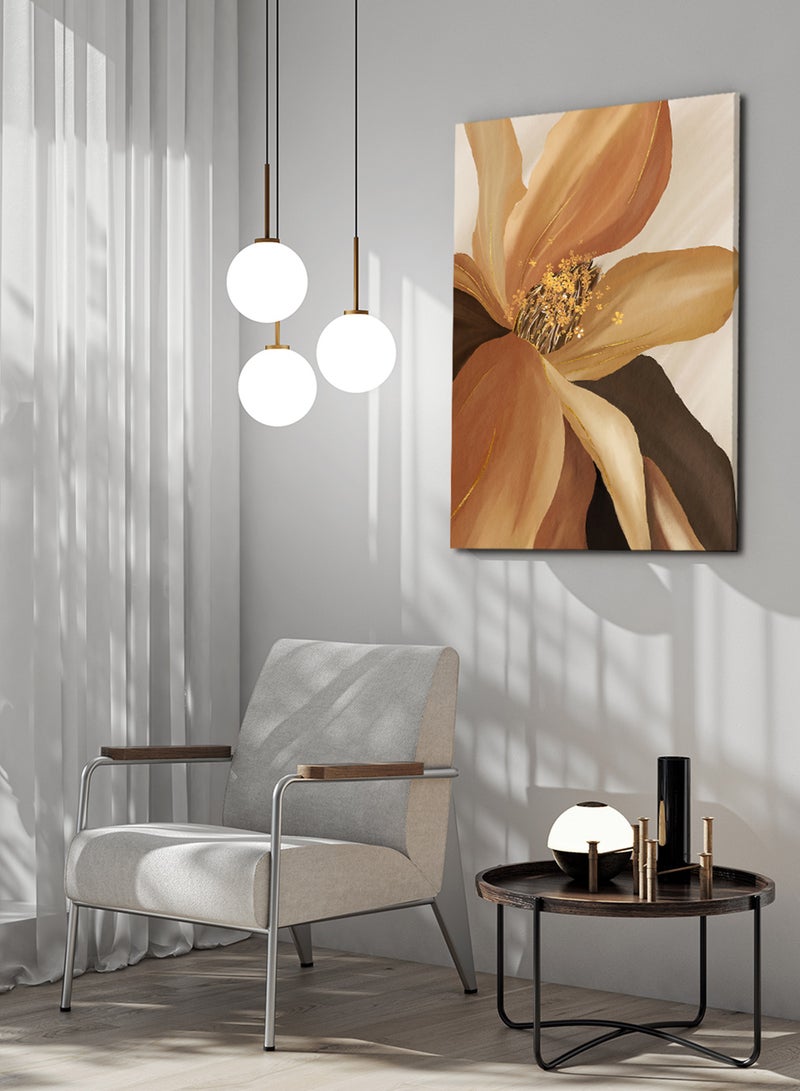 LOWHA Framed Canvas Wall Art Stretched Over Wooden Frame, Golden Flower Abstract Painting  - Image 3