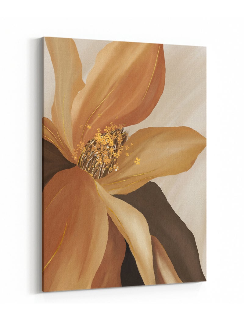LOWHA Framed Canvas Wall Art Stretched Over Wooden Frame, Golden Flower Abstract Painting  - Image 4