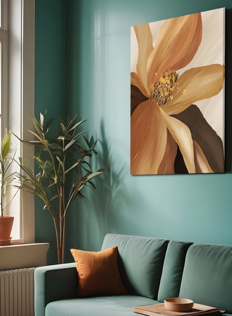 LOWHA Framed Canvas Wall Art Stretched Over Wooden Frame, Golden Flower Abstract Painting  - Image 2