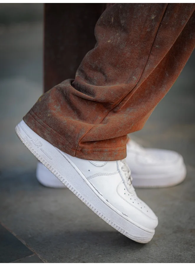 مانياك بنطلون رجالي واسع من القطن بتأثير غسيل حمضي بني من مانياك أوبتيك