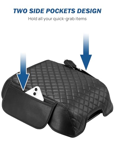 JOYTUTUS Center Console Cover Compatible with 2015-2020 F150, 2017-2022 F250 F350 F450, 2018-2024 Ford Expedition, Leather Armrest Cover Center Console Cushion with Side Pockets (Bucket Seat Only) - Image 3
