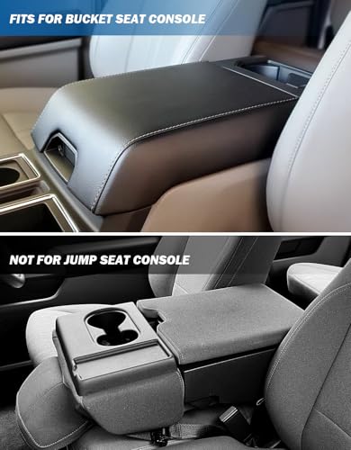 JOYTUTUS Center Console Cover Compatible with 2015-2020 F150, 2017-2022 F250 F350 F450, 2018-2024 Ford Expedition, Leather Armrest Cover Center Console Cushion with Side Pockets (Bucket Seat Only) - Image 2