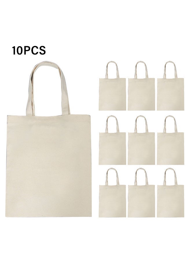 10 قطع من حقائب القماش حقيبة يد كبيرة السعة بلون سادة قابلة للطي وإعادة الاستخدام وخفيفة الوزن حقيبة تسوق حقيبة قماش حقيبة حمل 34 × 40 سم - Image 1
