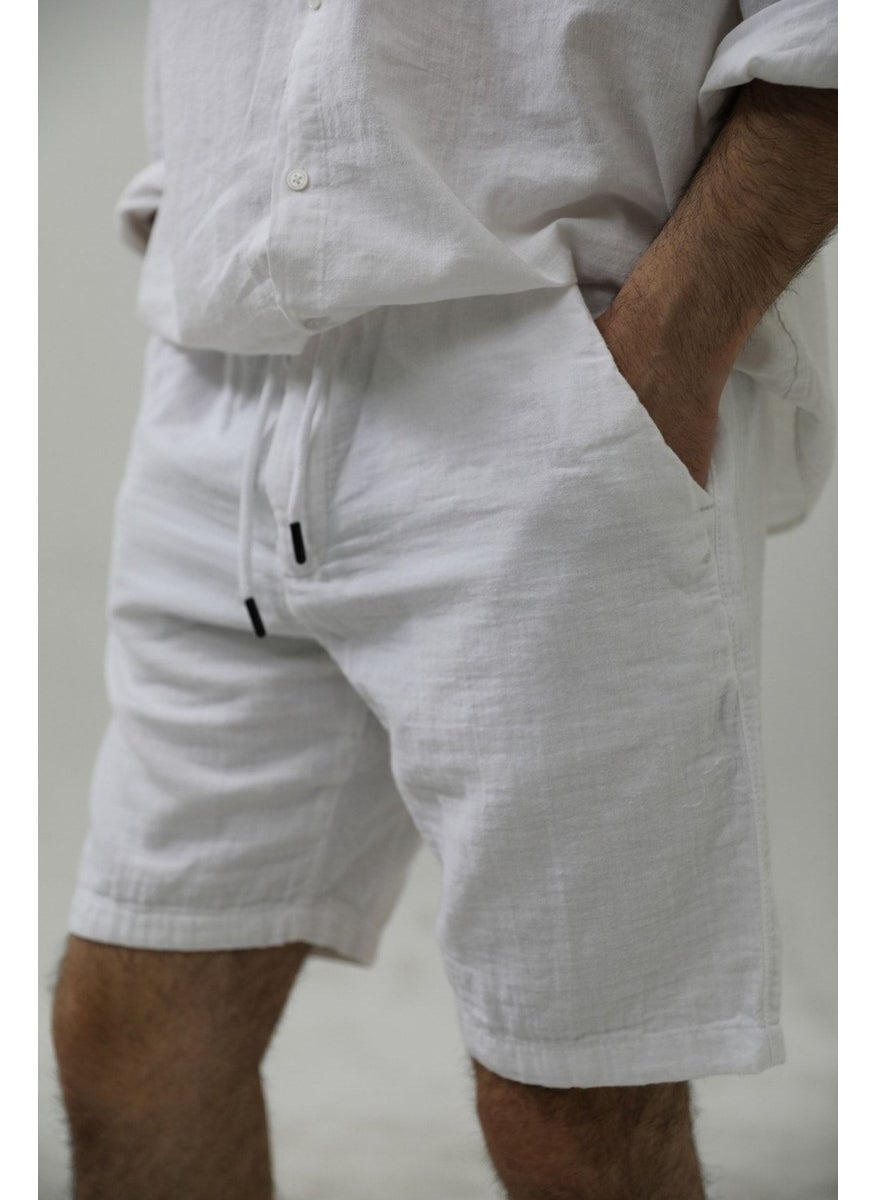 Cool Tarz Cool Style Men's White Musli Laced Linen Shorts  - Image 1