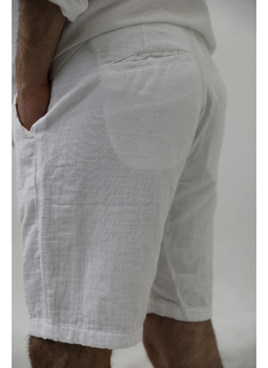 Cool Tarz Cool Style Men's White Musli Laced Linen Shorts