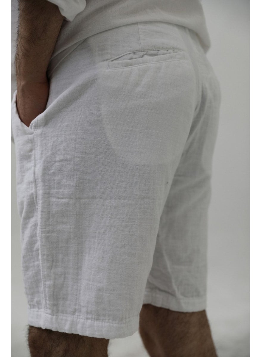 Cool Tarz Cool Style Men's White Musli Laced Linen Shorts  - Image 2