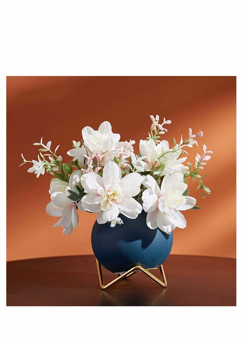 Excefore Ceramic Plant Pot with Metal Stand, Ceramic Succulent Pot Cactus Planter Pot Pottery Flower Pot Container Nordic Style Desktop Ornament for Modern Home Office Decor (Blue) - Image 5