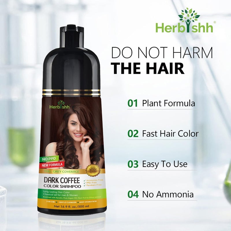 Herbishh Dark Coffee Hair Color Shampoo - 500ml, Ammonia-Free, 3-in-1 Formula for Gray Coverage - Image 4